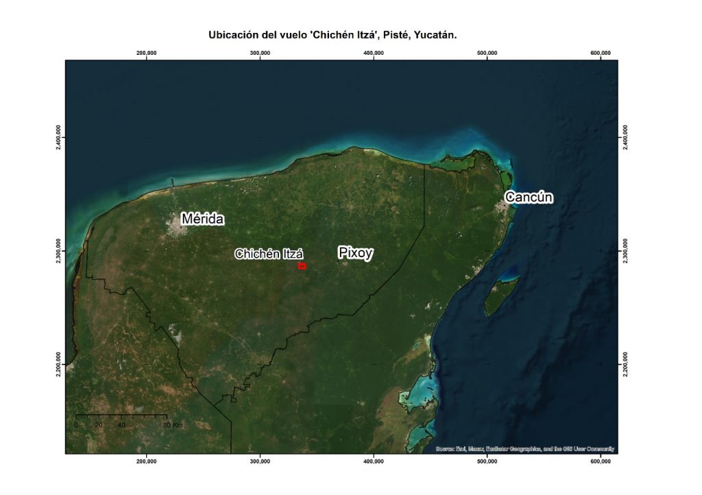 Map with the location of Chichen Itza in Mexico